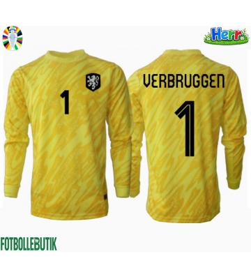 Nederländerna Bart Verbruggen #1 Målvakt Bortatröja EM 2024 Långärmad